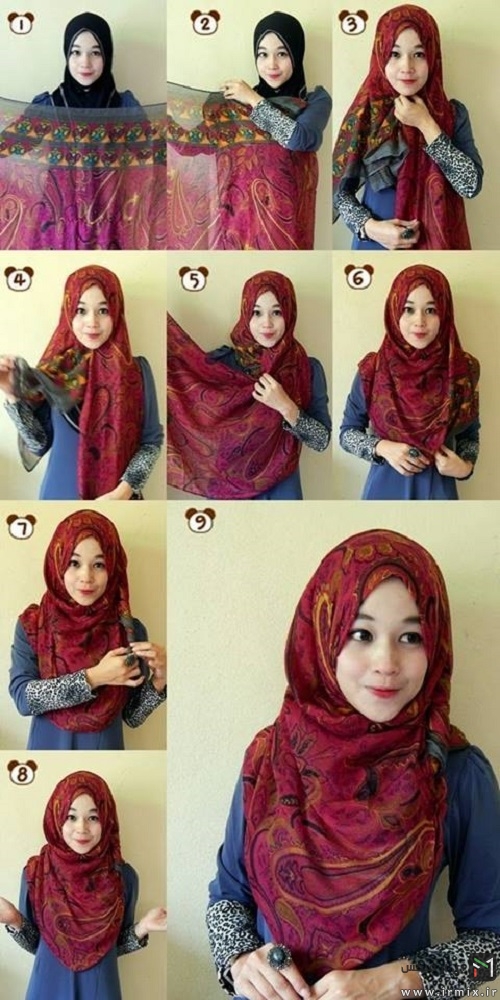 روش بستن روسری و شال ساتن به سبک جدید