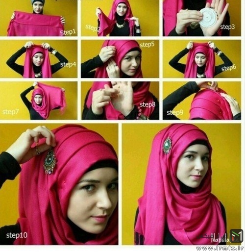 روش بستن روسری و شال ساتن به سبک جدید