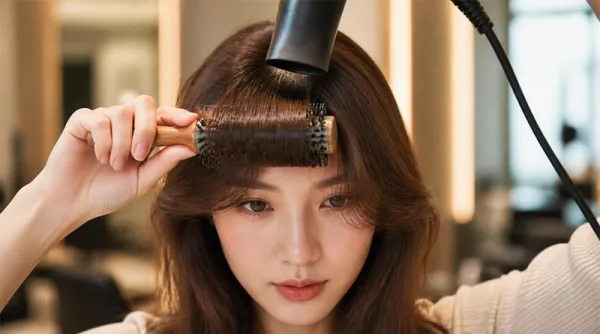 نحوه سشوار کشیدن چتری پرده ای