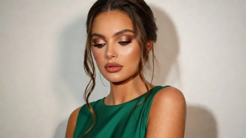 میکاپ؛ مدل آرایش صورت با لباس سبز