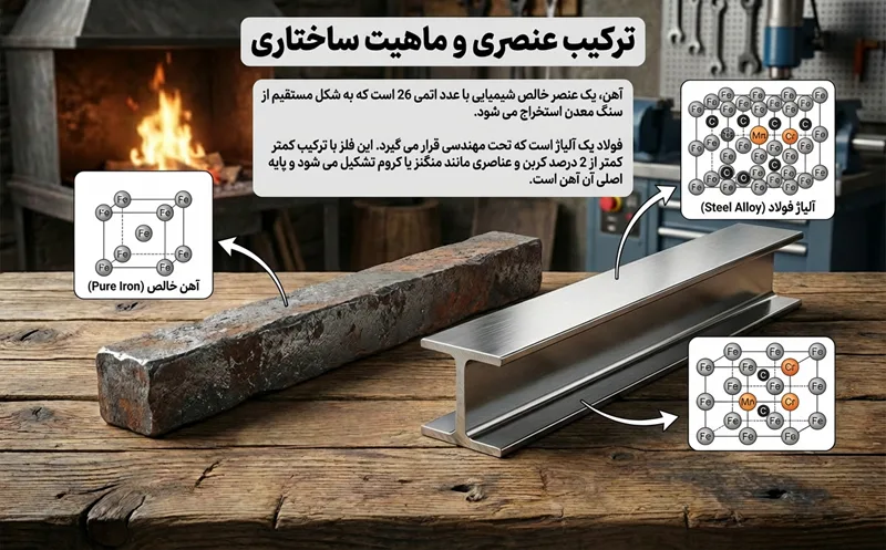 تفاوت فولاد و آهن در ترکیب عنصری و ماهیت ساختاری